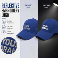 Casquette de course respirante à séchage rapide avec logo brodé réfléchissant personnalisé en polyester perforé au laser, ajustable, vente en gros, chapeau de sport
