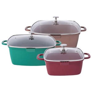 Ustensiles de cuisine de haute qualité Casserole carrée en aluminium moulé sous pression avec couvercle Ustensiles de cuisine Casseroles peu profondes Ustensiles de cuisine - Product Image 1