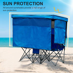 เก้าอี้พักผ่อนพับได้แบบหนาพิเศษสำหรับกลางแจ้ง สนามหญ้า ลานบ้าน พร้อมที่วางแก้ว หลังคาบังแดด เก้าอี้ชายหาด เก้าอี้แคมป์ปิ้งคู่ - Product Image 3