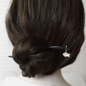 Horquilla de madera de ébano chino y sándalo con diseño de pez, estilo vintage, horquilla vibrante con movimiento, horquilla tipo palillo, palillo para el cabello - Product Image 2