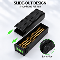 Boîte de rangement pour munitions .22 WMR, capacité de 100 cartouches, organisateur de munitions en plastique coulissant, étui compact et portable pour le stand de tir