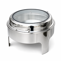 Plat à chafing rond de luxe doré en acier inoxydable avec couvercle en verre pour buffet, idéal pour l'hôtellerie, la restauration et les mariages