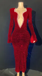 <span class=keywords><strong>Vestido</strong></span> <span class=keywords><strong>Corto</strong></span> Brillante con Lentejuelas Rojas y Pedrería para Mujer, Sexy, con Cuello en V Profundo, para Fiesta, Noche, Celebración, Cumpleaños, Club, Actuación, Escenario - Product Image 6