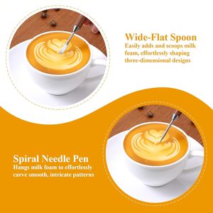 Plantillas de Acero Inoxidable de Doble Punta para Café, Herramientas Profesionales para Baristas, para Arte Latte, Capuchino, Espresso y Bebidas de Chocolate Caliente - Product Image 6