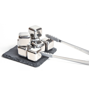 Whiskey Cooling Stones Reusable Square Beverage Stainless Steel Whiskey Stone And Wood Box Set With 2 Mugs And Clips