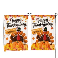 Drapeau de jardin personnalisé pour Thanksgiving, motif dinde, 12x18 pouces, bannière de jardin double face en lin avec citrouille pour la décoration de porche d'automne