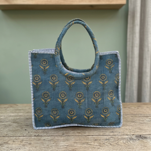 Sac fourre-tout en coton imprimé floral bohème du Rajasthan avec broderie, deux poignées, fermeture ouverte, pour femmes, shopping toutes saisons - Product Image 2
