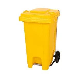 户外100L垃圾桶绿色黄色回收塑料垃圾桶轮式垃圾桶