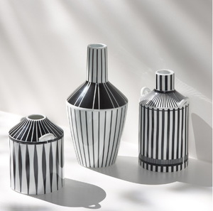 Vase à fleurs en céramique à rayures japonaises Appareil à fleurs hydroponique moderne pour la maison et le bureau pour les décorations de mariage - Product Image 4