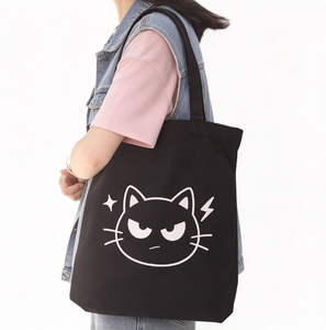 Sac fourre-tout en coton écologique personnalisé avec logo, poignée noire, impression personnalisée, promotionnel - Product Image 1