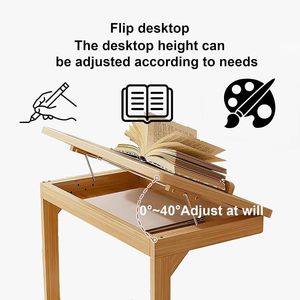 Vintage <b>Wood</b> Adjustable Movable with Wheels Table Multifunctional Sofa Coffee Side Table Portable Laptop <b>Desk</b> Stand - Product Image 2