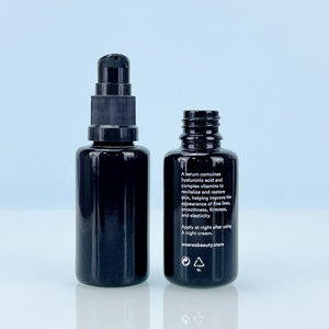 Hot Sale <b>Black</b> UV protection Violet Lotion Bottle with <b>Pump</b> Cap Silk Screen logo 30ml 50ml 100ml Cosmetic Essential Oil Bottle - Product Image 1