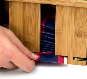 Dispensador de Bolsitas de Té Rectangular de Bambú Ecológico de Lujo, con Asa Metálica, Moderno, con 6 Compartimentos, para Almacenamiento de Alimentos - Product Image 5