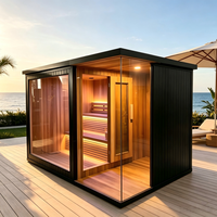 Sauna extérieur multifonctionnel avec douche intégrée, sauna traditionnel en bois massif avec poêle