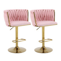 Tabourets de bar hauts de cuisine meubles de maison de luxe base en or velours rose moderne pas cher tabouret de bar chaise haute tabouret de bar en velours