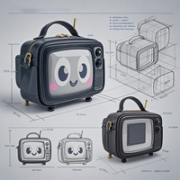 Sac ITA personnalisé à motif géométrique Fenêtre en PVC transparent Poignée unique en polyester Zip pour téléphone Jeu Télévision Radio Autres