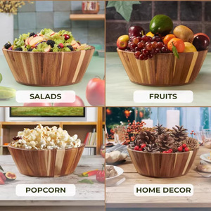 ชามสลัดไม้กระถินขนาดใหญ่ ทนทาน ใช้ในครัวเรือน ชามใส่ผลไม้ - Product Image 4