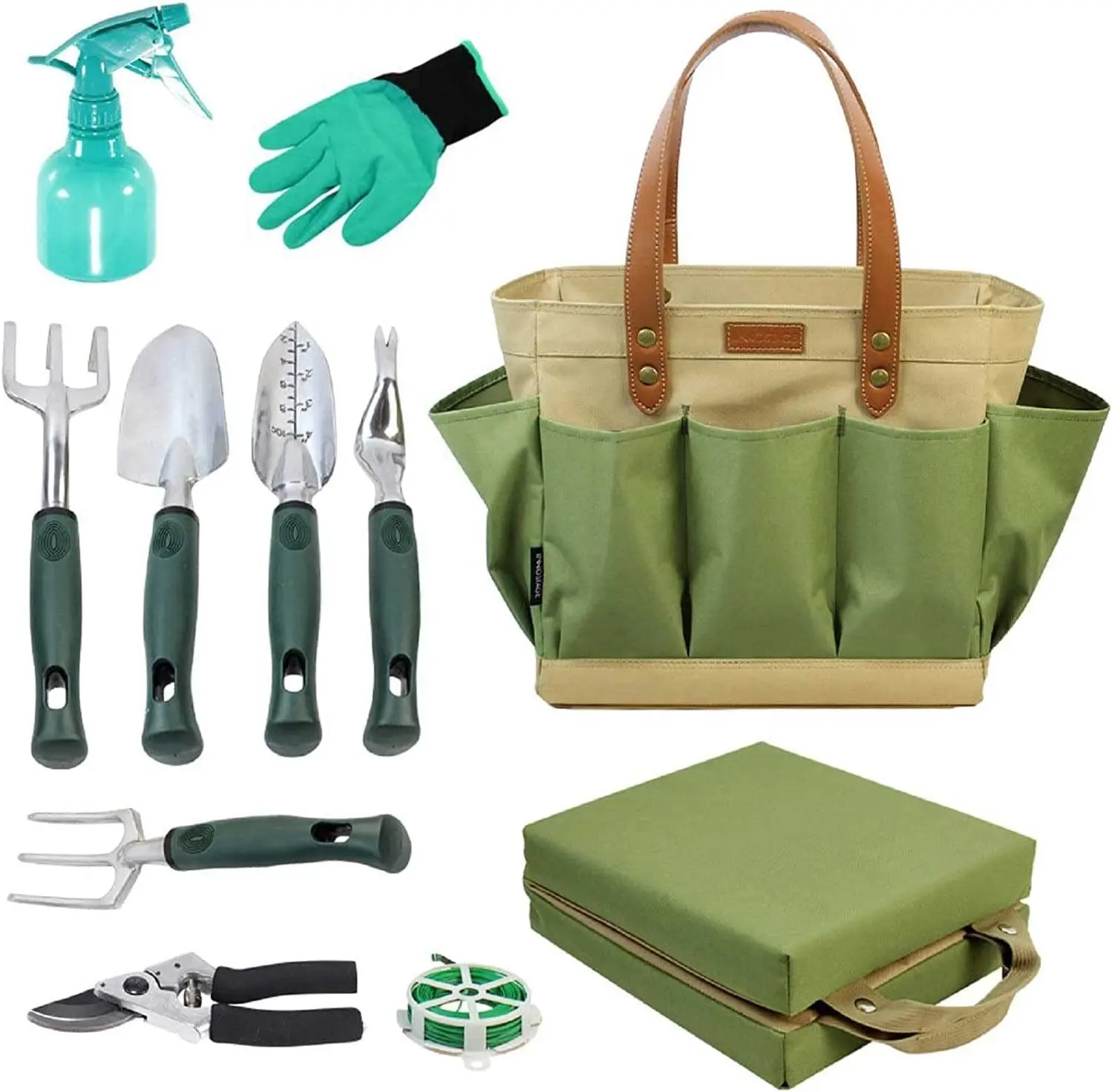 Garden Tool Tote Solid Bag with 11 Piece Hand Tools Best Gardening Gift Set Organizer with Vegetable Garden Tool Kit