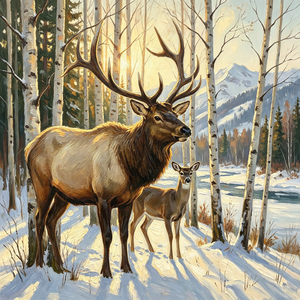 Pintura al Óleo Nórdica de Naturaleza Muerta, 100*100CM, Pintada a Mano, Impresionista, Arte Profesional en Lienzo, Decoración Nórdica para el Hogar con Diseño de Alce y Ciervo - Product Image 3