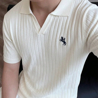 Nueva Camiseta de Golf para Hombre, Estilo Moderno, con Bloques de Color, Cuello en V, Textura Jacquard Elástica, Corte Ajustado, Manga Corta, Tejido de Punto