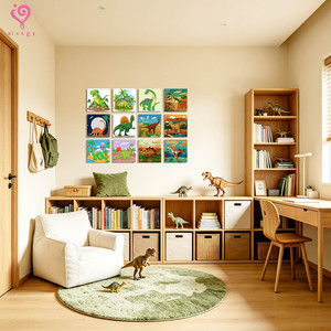 Kit de Peinture par Numéros Personnalisé Dinosaure Moderne Dessin Animé en Gros, Écologique, Encadré, Thème Jurassique Préhistorique, Peinture à l'Huile Numérique DIY - Product Image 5