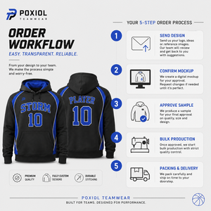Hoodie Pullover Tim Basket Custom Print, Logo Tim, Nama, Nomor, Sekolah, Pemain, Pelatih, Dewasa, 100% Poliester - Product Image 6