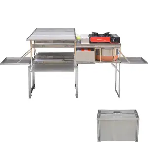 不锈钢营地厨房用具便携式折叠式户外厨房