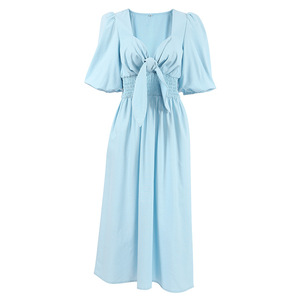 <span class=keywords><strong>Abito</strong></span> Casual a maniche a sbuffo a vita alta da donna in cotone e <span class=keywords><strong>lino</strong></span> <span class=keywords><strong>azzurro</strong></span> chiaro - Product Image 5