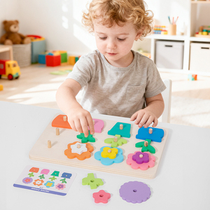 Rompecabezas de Flores Montessori, Juego de Cartas de Combinación de Formas, Bloques Coloridos, Tableros, Juguetes Educativos para Niños y Niñas - Product Image 3
