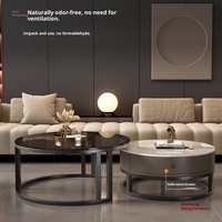 Nouvelle table basse ronde en marbre avec cadre en bois, rangement rétractable, mobilier moderne de luxe pour petits appartements