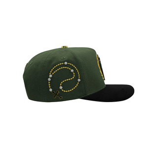Nuovo Arrivo Cappellino da Baseball a 5 Pannelli con Ricamo 3D a Motivo Foglia d'Ulivo, Fodera Verde in Raso, Visiera in Camoscio e Fodera in Raso, con Spille Metalliche - Product Image 3
