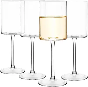 480ml Cylinder Design Goblet Wine Glass for White and Red Wine Square Wine Glass Set of Four