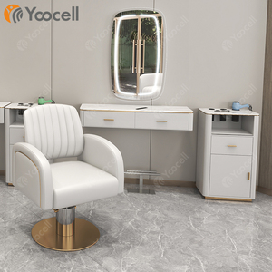 Yoocell – station de coiffure moderne avec miroir, ensemble doré, pour salon de coiffure, chaise de barbier - Product Image 4