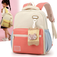 Sac à dos scolaire pour enfants, mignon, géométrique, coloré, avec fermeture éclair et porte-clés ours, imperméable, pour garçons et filles