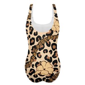 ビンテージアロハプリントハイカットボディスーツ通気性ヒョウ柄Puakenikeniデザインカスタムロゴハワイビーチウェアビキニ - Product Image 4