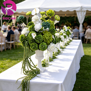 Boule de fleurs d'hortensia vert <span class=keywords><strong>et</strong></span> <span class=keywords><strong>blanc</strong></span> de 50 cm de diamètre avec des feuillages suspendus pour les centres de <span class=keywords><strong>table</strong></span> de <span class=keywords><strong>mariage</strong></span>, décoration florale - Product Image 4