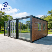 HESHi Maison Conteneur Moderne, Conception de Bureau Rectangulaire, Maison Modulaire Préfabriquée avec Murs en Verre et Panneaux en Bois