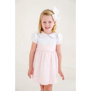 Vestito Estivo Rosa per Bambine con Colletto Peter Pan, Stampa Vintage di Coniglietti, 100% Cotone - Product Image 2