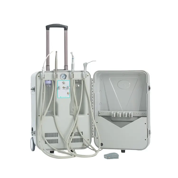 CE onaylı diş hekimi kullanımı Huaer DP 14 diş ekipman X ışını bavul ile taşınabilir taşınabilir diş ünitesi hava kompresörü