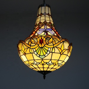LongHuiJing Antique Style Multicoloured Stained Glass Pendant Chandelier Kitchen <b>Lighting</b> Tiffany Baroque Design LED Iron Frame - Product Image 2
