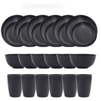 Ensemble de vaisselle écologique en paille de blé personnalisé, assiette noire, cuillère, tasse, bols, couverts pour mariages, maisons, hôtels et restaurants