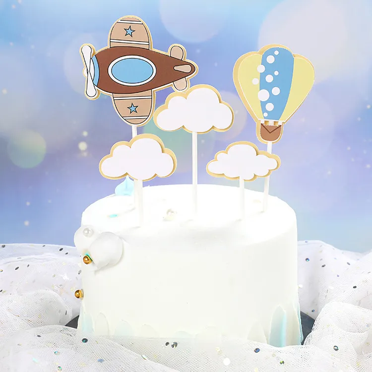 Nouveau dessin animé thème enfant gâteau topper nuage avion vaisseau spatial air chaud ballon fête gâteau topper ensemble