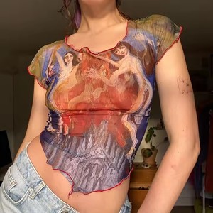 T-shirt Crop Top da donna con Design a blocchi di colore a contrasto di nuovo stile con logo personalizzato a manica lunga da donna - Product Image 2