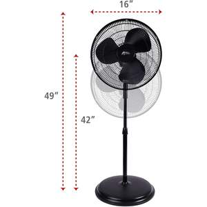 Ventilador de Pedestal Oscilante Alera Moderno de 16 Pulgadas y 3 Velocidades con Control Remoto, Metal Negro y Plástico, Enchufe Estadounidense de 18 Pulgadas, Certificado CB - Product Image 4