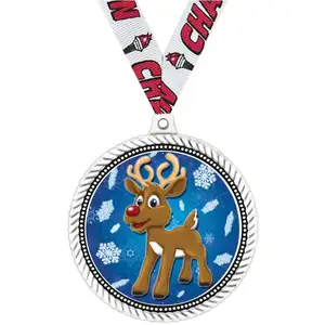 Hoge Kwaliteit Zinklegering Metalen Coloring Medailles Met Lint Custom Logo Kerst Medaille