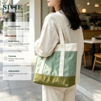 Tas Tote Kanvas Custom, Tas Selempang Katun dengan Tali Lepas Pasang, Banyak Kantong, Warna Blok, Tas Travel, Tas Belanja Reusable