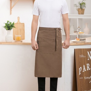 Khaki op maat gemaakte geborduurde logo bistro halve jeans schort met 3 zakken, barbediening halve canvas schort - Product Image 2