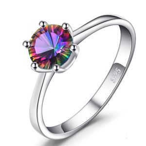 Anillo de Boda de Plata de Ley 925 con Topacio Místico Redondo al por Mayor - Product Image 1