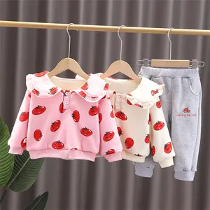 inner layer with velvet fleece newest children clothes for winter 1-8 years girls clothing sets