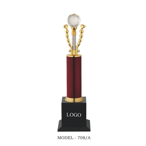 Metal Crystal ball <b>Trophy</b> Model 708/A Red Column Gold Base Sports Award Engraving UV Printing Durable with base - Product Image 1